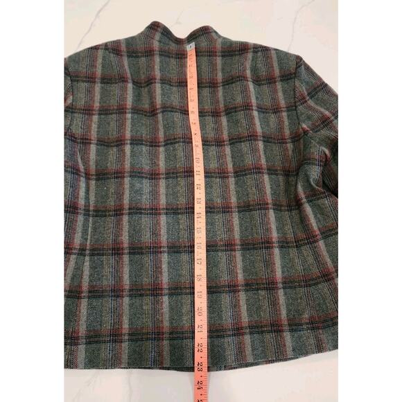 PENDLETON VTG Single Button Blazer Jacket Gray Red Plaid 100% Wool USA Womens XL - Picture 4 of 8